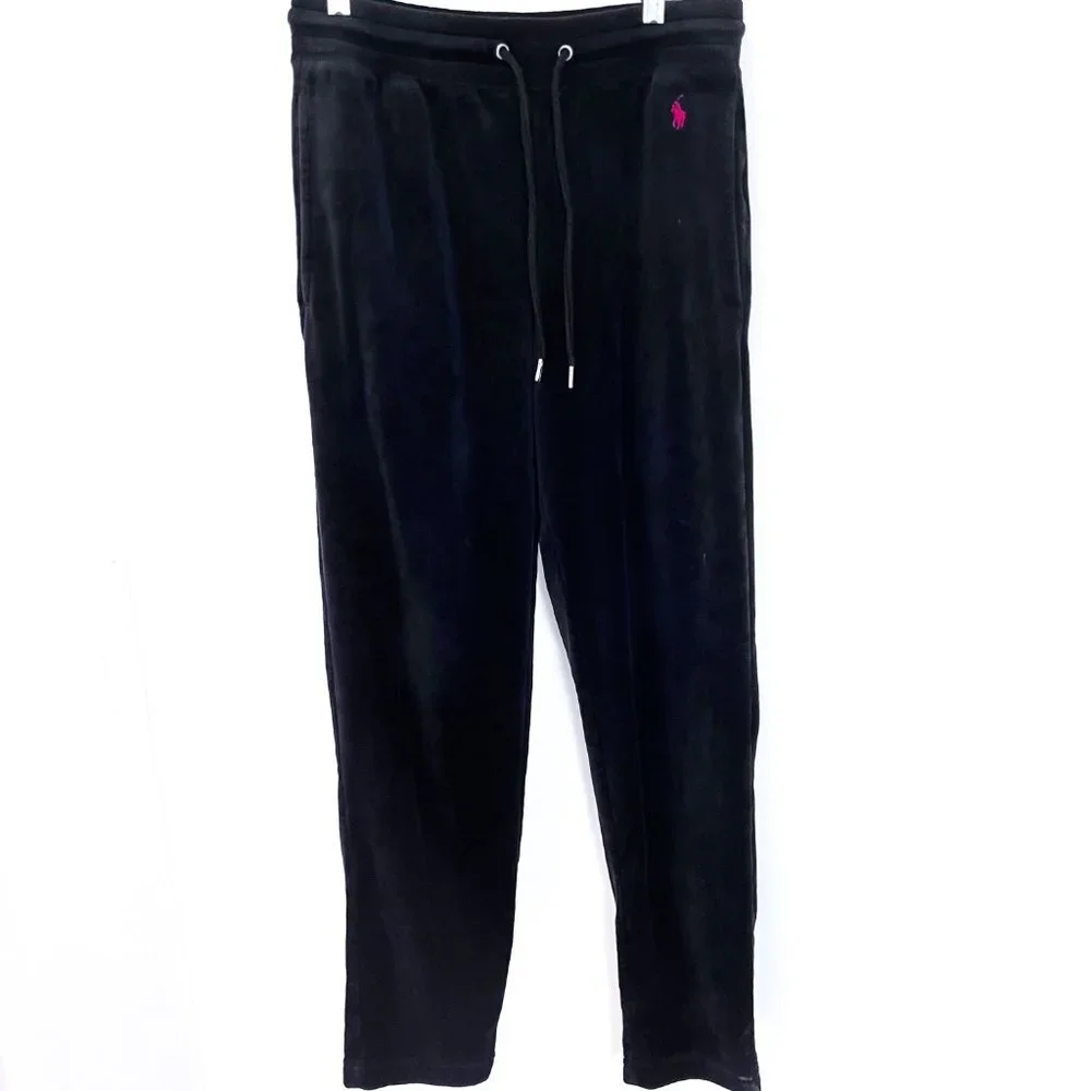 Polo Ralph Lauren Plush Velour Pajama Lounge Pant size Small Black & Red